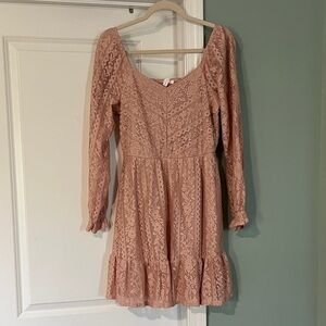 Women's Lace Long-Sleeve Mini Dress - Blush Pink